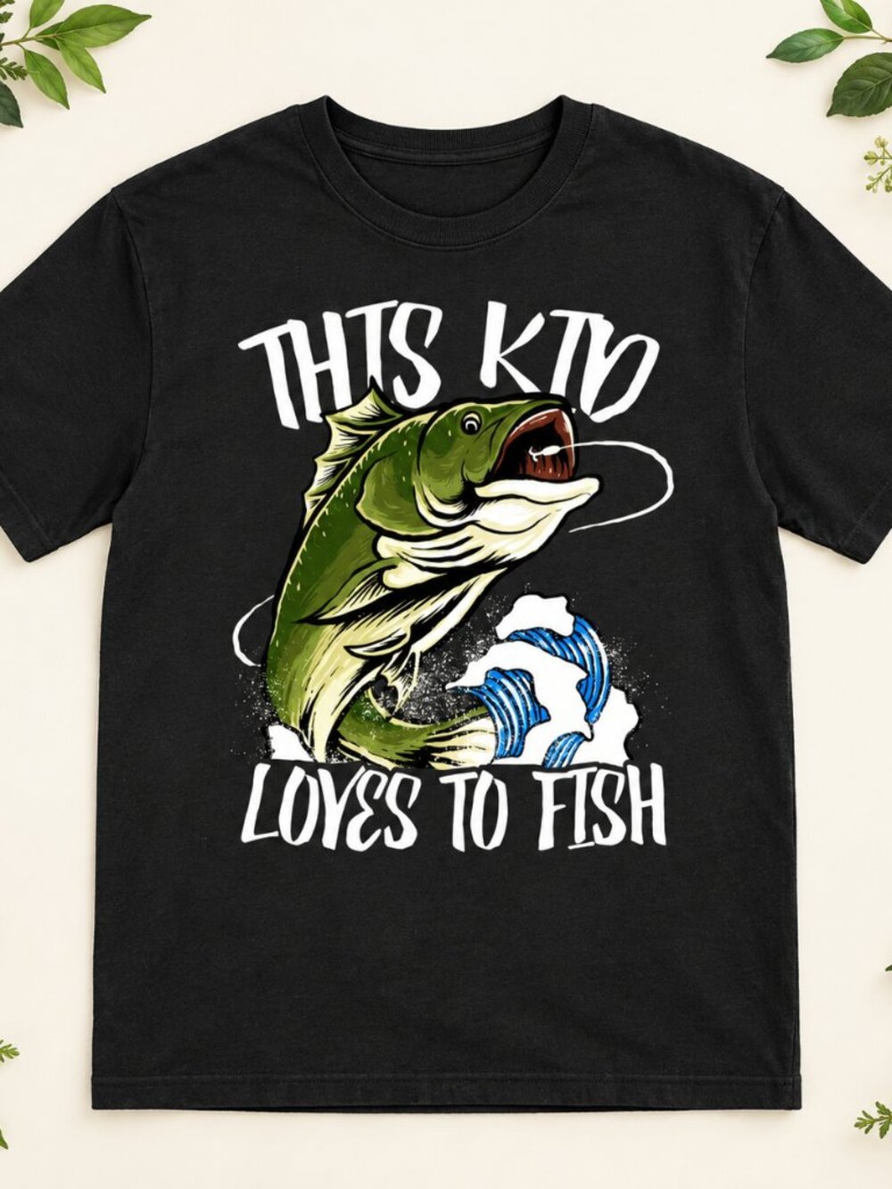 This Kid Loves to Fish T-Shirt Black Boys Bass Fishing Tee Gift Graphic